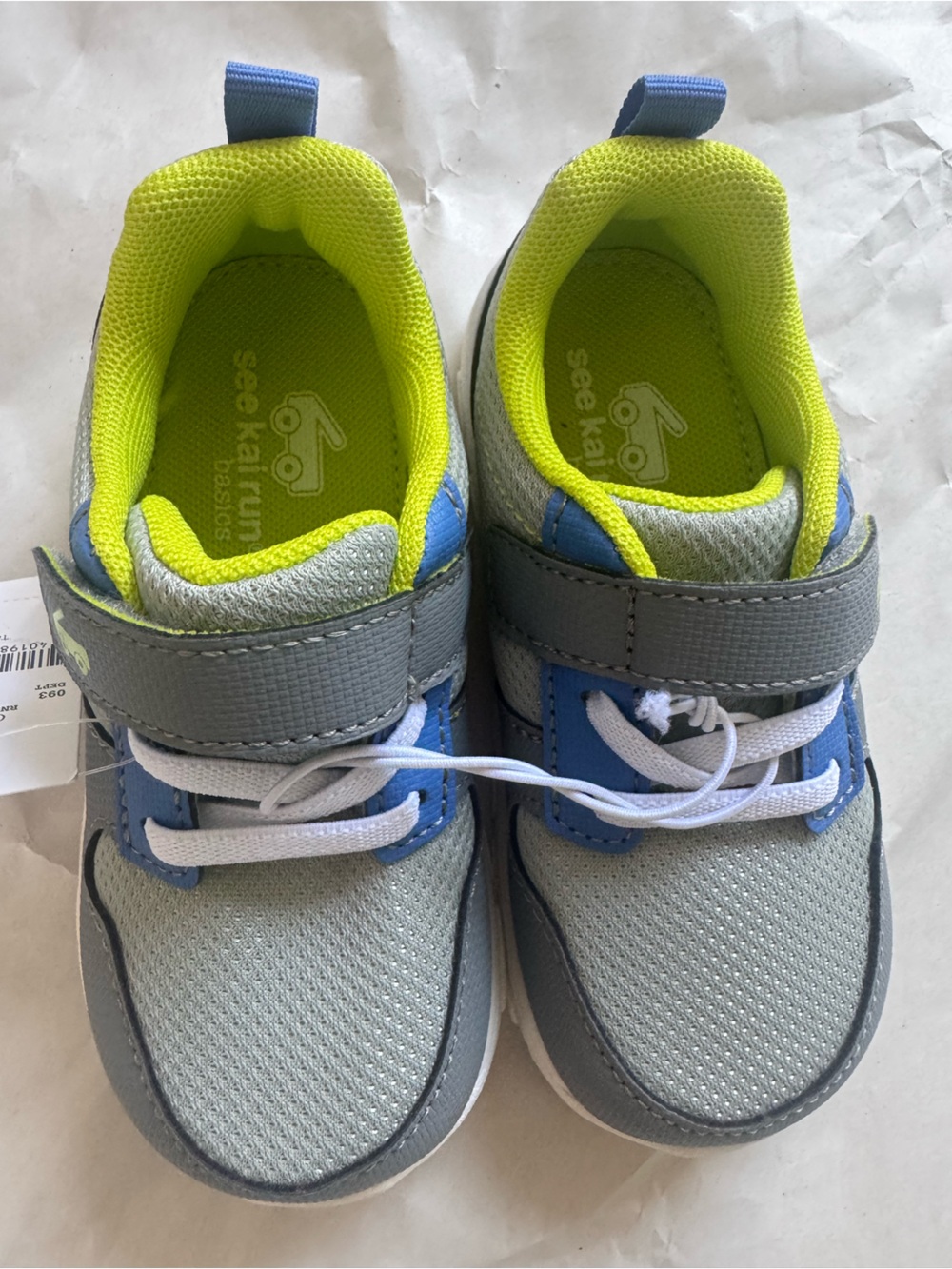 See Kai Run Gray and Blue Sneakers with Neon Lime Lining